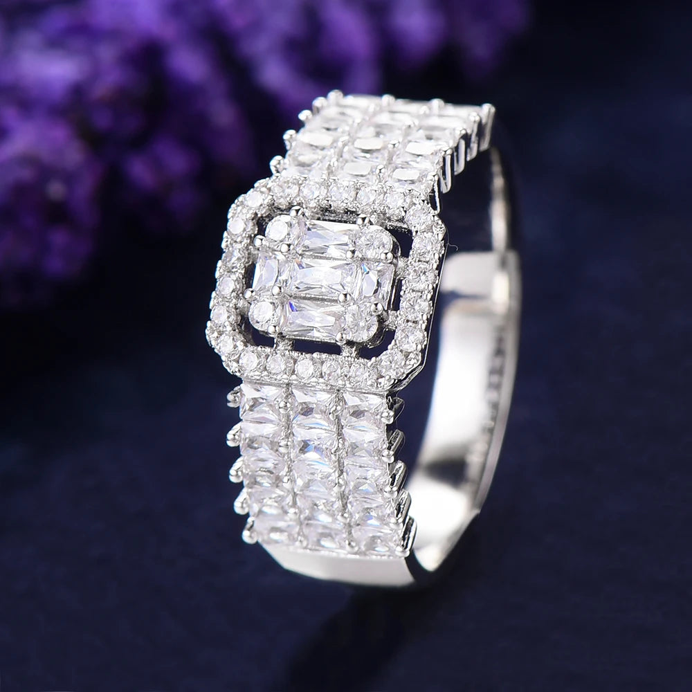 Luxury Statement Stackable Ring For Women Wedding Cubic Zircon Engagement Dubai Punk Bridal Two Finger Rings
