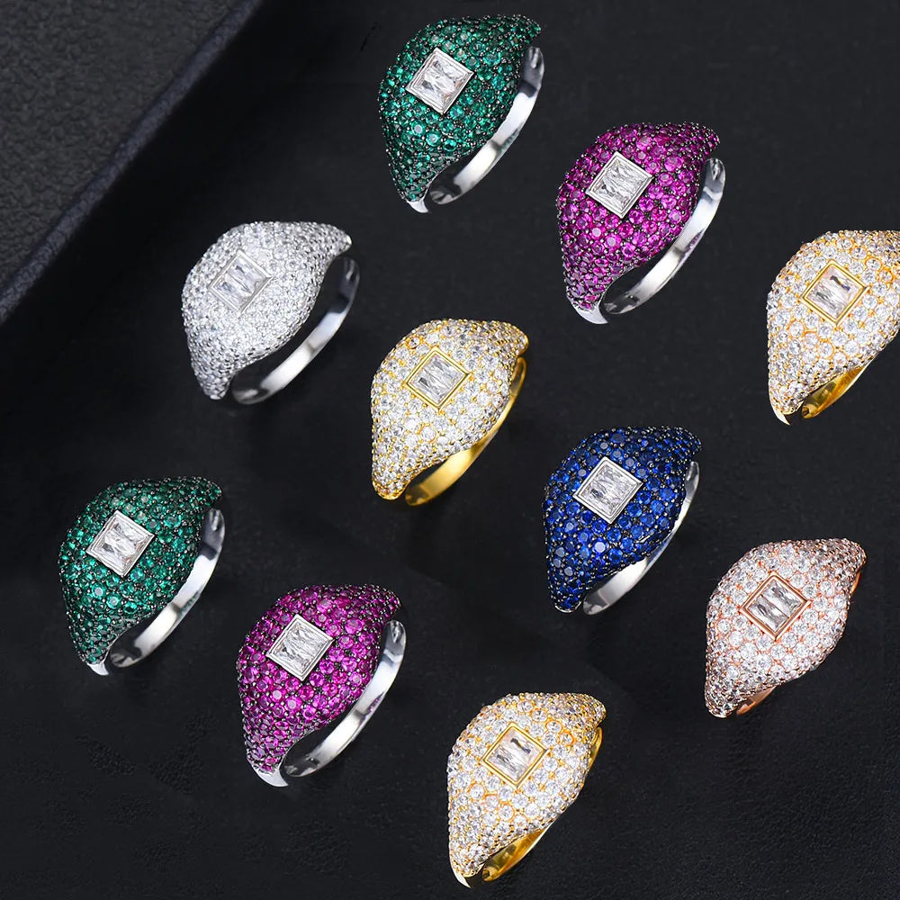 Spring Collection Luxury Stackable Chic Rings For Women Wedding Cubic Zircon Engagement Dubai Bridal Statement Finger Ring