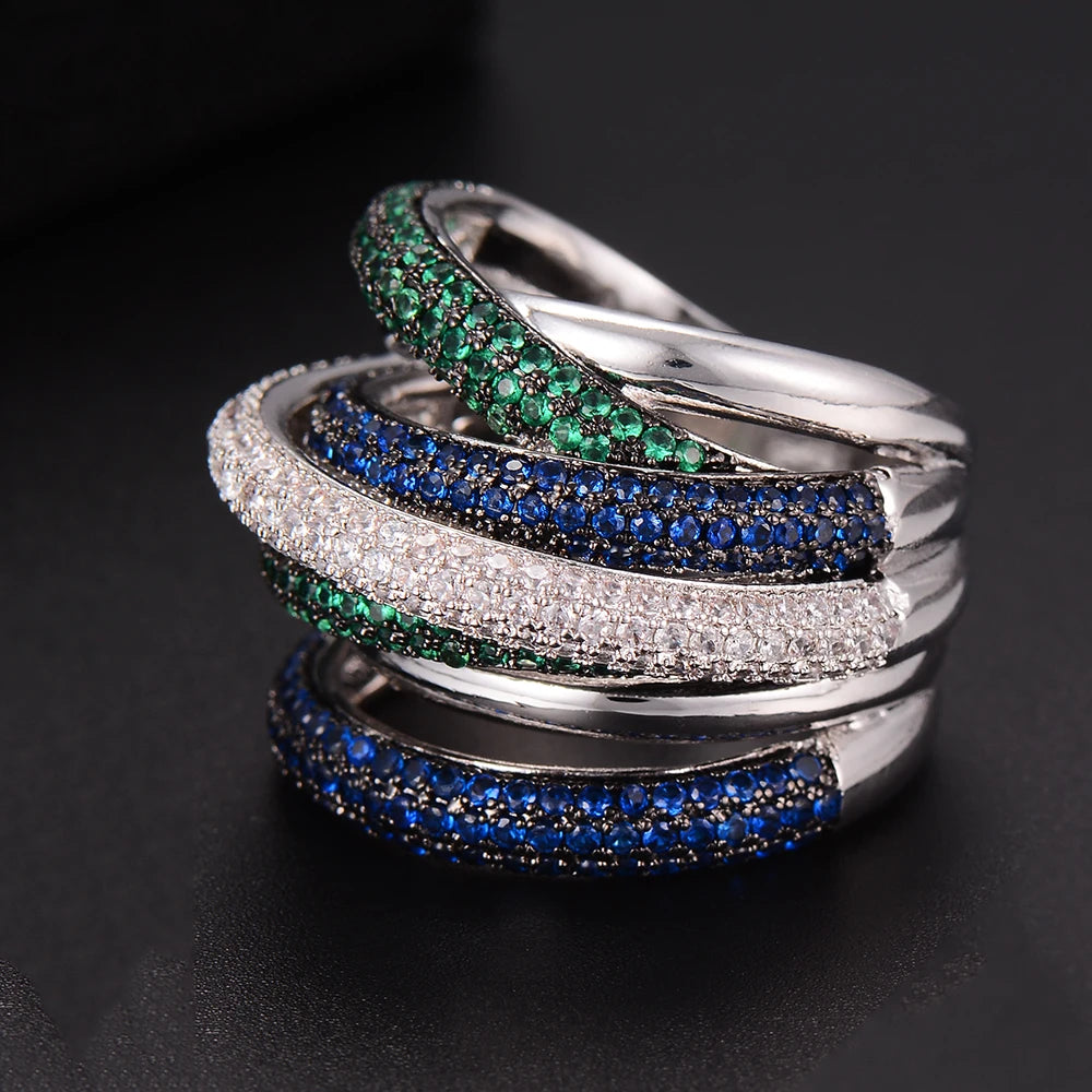 Luxury Twist Lines Geometry Cubic Zironium Engagement Dubai Naija Bridal Finger Rings Jewelry Addiction