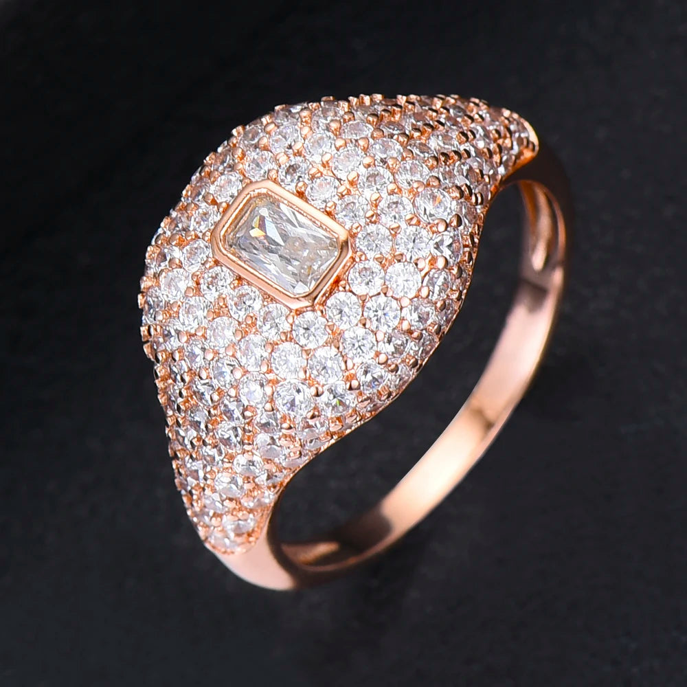 Spring Collection Luxury Stackable Chic Rings For Women Wedding Cubic Zircon Engagement Dubai Bridal Statement Finger Ring