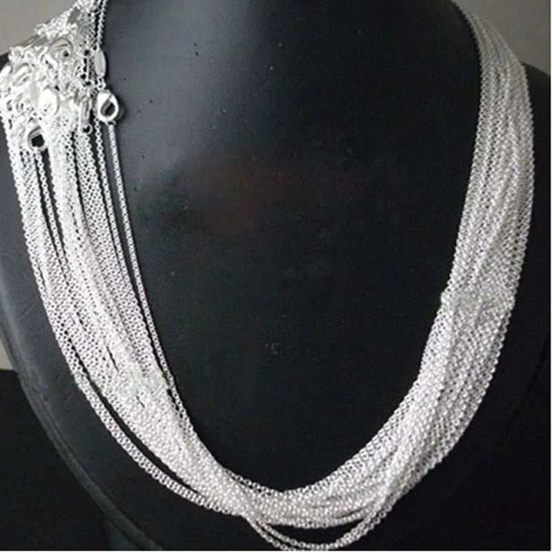 wholesale 5pcs/lot 925 Sterling Silver Chain necklace,Fashion Men/Women DIY Jewelry Rolo Chain 1mm Necklace 16 18 20 22 24"