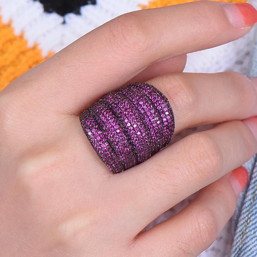 Luxury Wide Stackable Geometry Cubic Zironia Rings For Women Wedding Engagement Dubai Bridal Finger Ring Jewelry Addiction