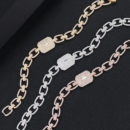 Luxury Square Link Chain Bracelets Bangles Cubic Zircon CZ Vintage Bohemian Cuff Bracelets For Women Femme Fashion Jewelry