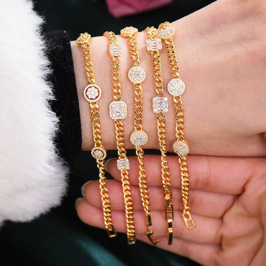 New HIPHOP Iced out Cuban Links STACK BRACELET Jewelry For Women Wedding Party Cubic Zircon aretes de mujer modernos 2021