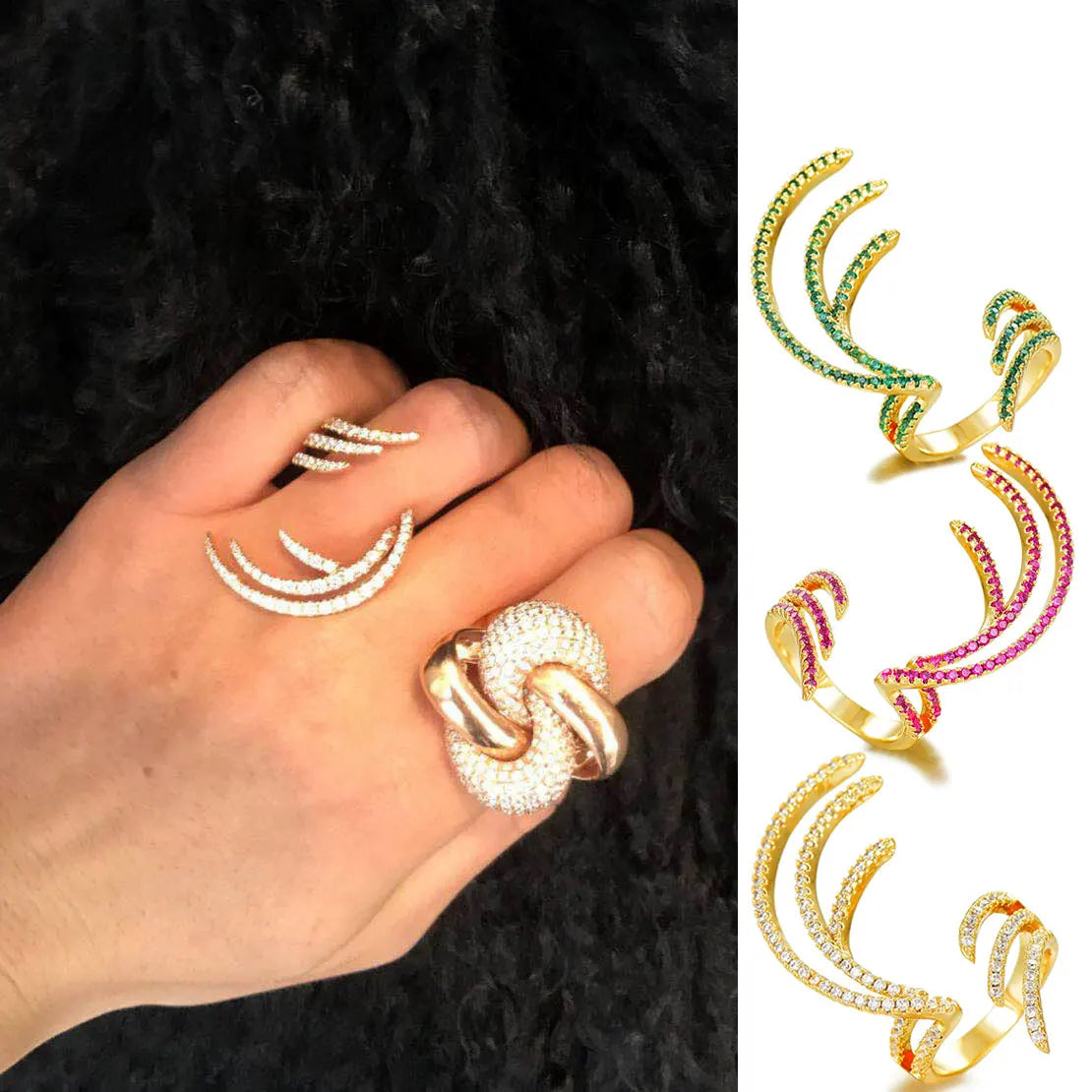 Trendy Angel Wing Statement Stacks Rings for Women Cubic Zircon Finger Rings Beads Ring Boho Beach Jewelry