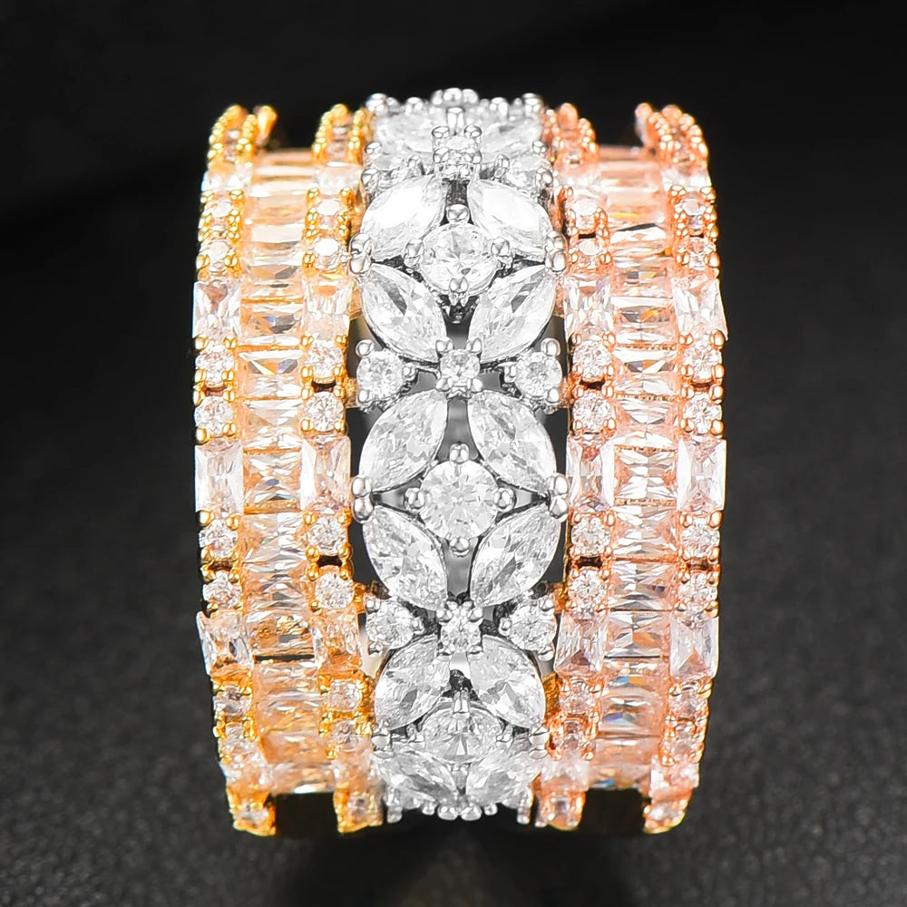 Luxury Geometry Bold Statement Rings for Women Bridal Engagement Wedding Jewelry Cubic Zirconia CZ Accessories Rings