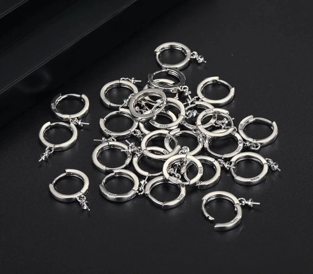 925 Sterling Silver Round Hoop Earrings Making Components Handmade DIY Jewelry Findings Circle Loop with Bail Connector