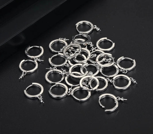 925 Sterling Silver Round Hoop Earrings Making Components Handmade DIY Jewelry Findings Circle Loop with Bail Connector