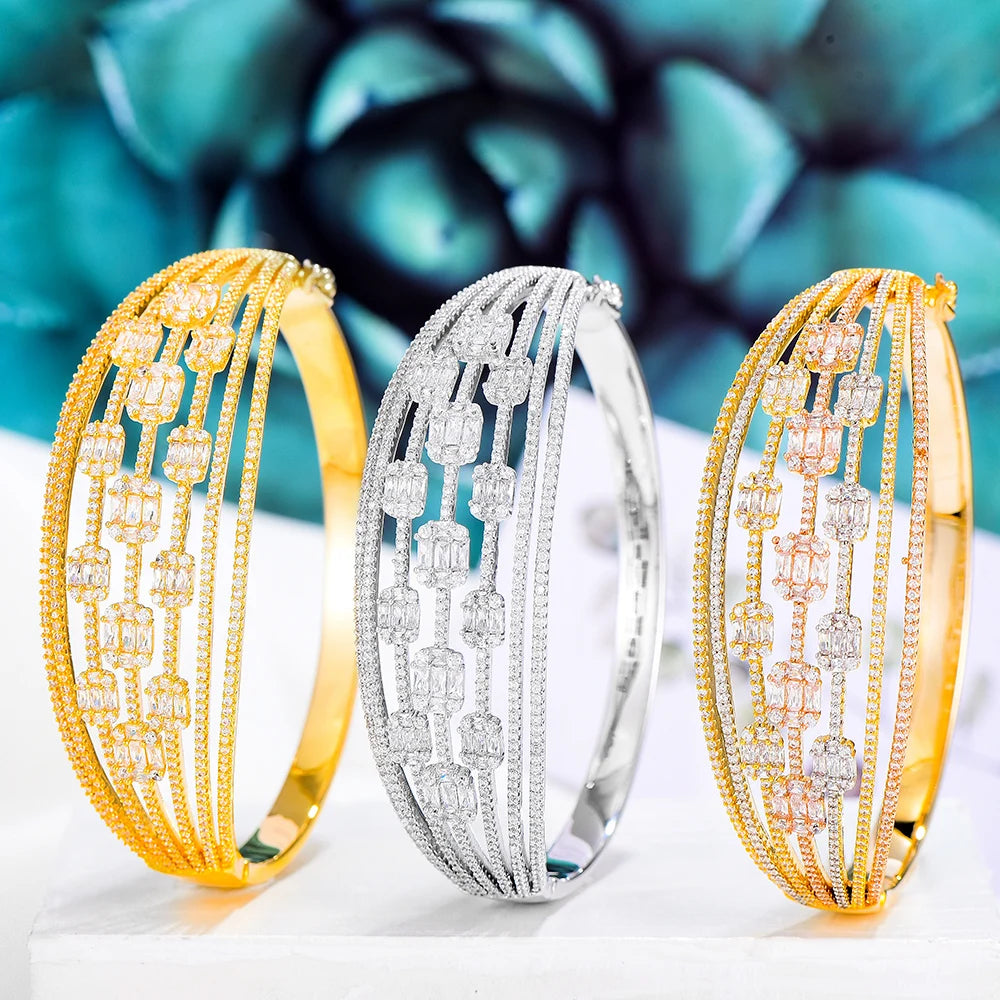 NEW LUXURY Crossover 7 ROWS  Bracelet Bangle For Women Wedding Party Zircon Crystal Engagement DUBAI Bridal Jewelry Gifts
