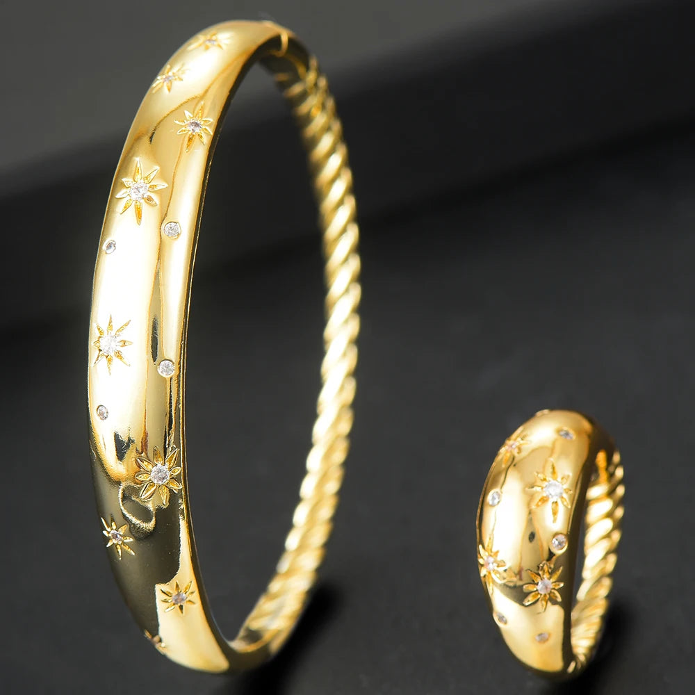 Trendy Luxury Stackable Bangle Cuff For Women Wedding Full Cubic Zircon Crystal CZ Dubai Silver Color Party Bracelet 2023