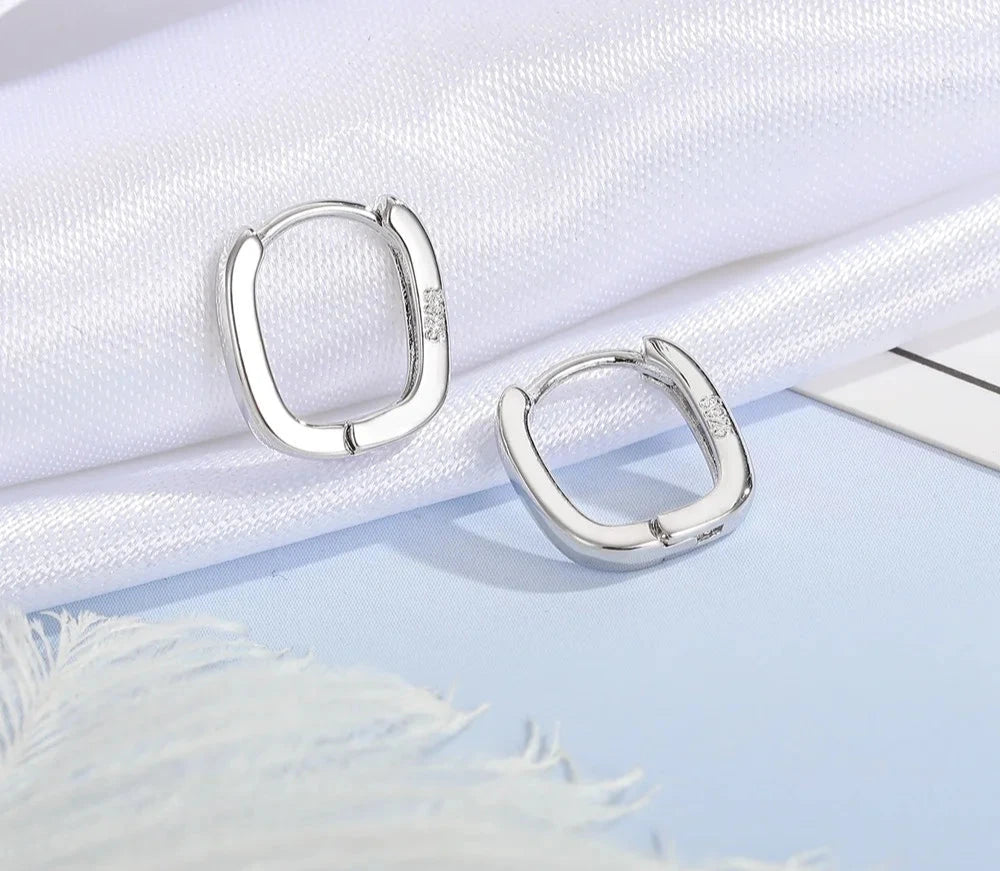 100% Real 925 Sterling Silver Earrings Statement Heart Star Square Round Geometric Hoop Flexible Earwire Leverback Women Jewelry