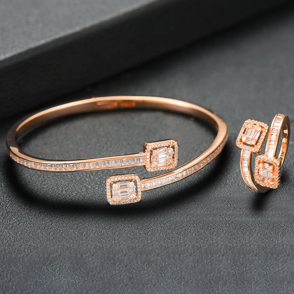 Luxury Stackable Cuff Bangles For Women Wedding Full AAA Cubic Zircon Crystal CZ Dubai Bridal Bracelets Party Jewelry 2022