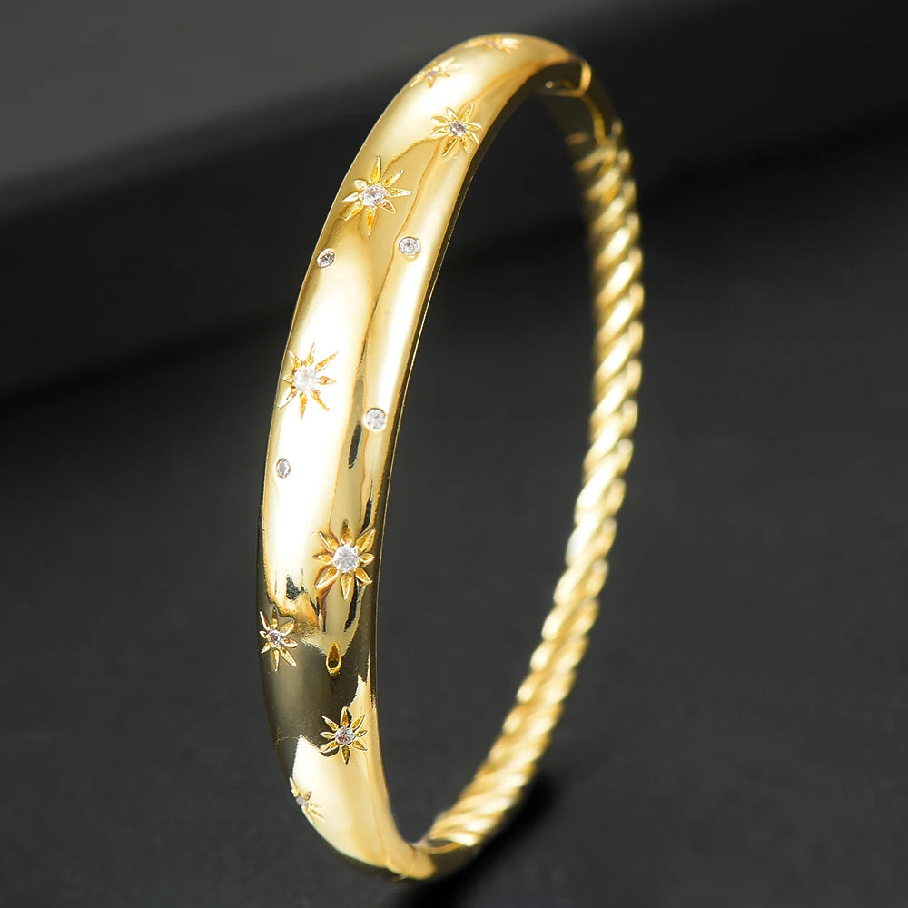 Trendy Luxury Stackable Bangle Cuff For Women Wedding Full Cubic Zircon Crystal CZ Dubai Silver Color Party Bracelet 2023