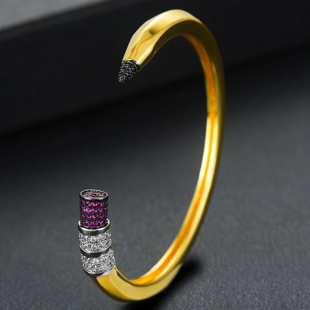 Trendy Pencil Designs Bangle Cuff For Women Wedding Full Cubic Zircon Crystal CZ Dubai Silver Color Party Bracelet 2022