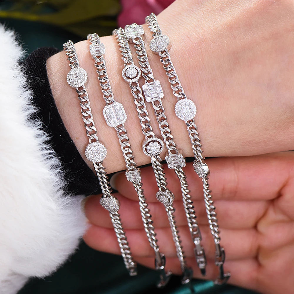 New HIPHOP Iced out Cuban Links STACK BRACELET Jewelry For Women Wedding Party Cubic Zircon aretes de mujer modernos 2021