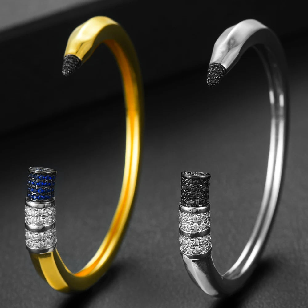 Trendy Pencil Designs Bangle Cuff For Women Wedding Full Cubic Zircon Crystal CZ Dubai Silver Color Party Bracelet 2022