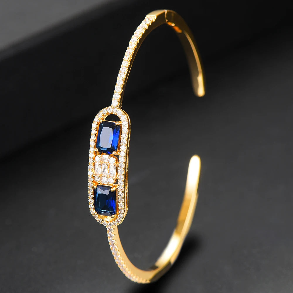 Trendy Luxury Stackable Bangle Cuff For Women Wedding Full Cubic Zircon Crystal CZ Dubai Bracelet Party Jewelry 2022