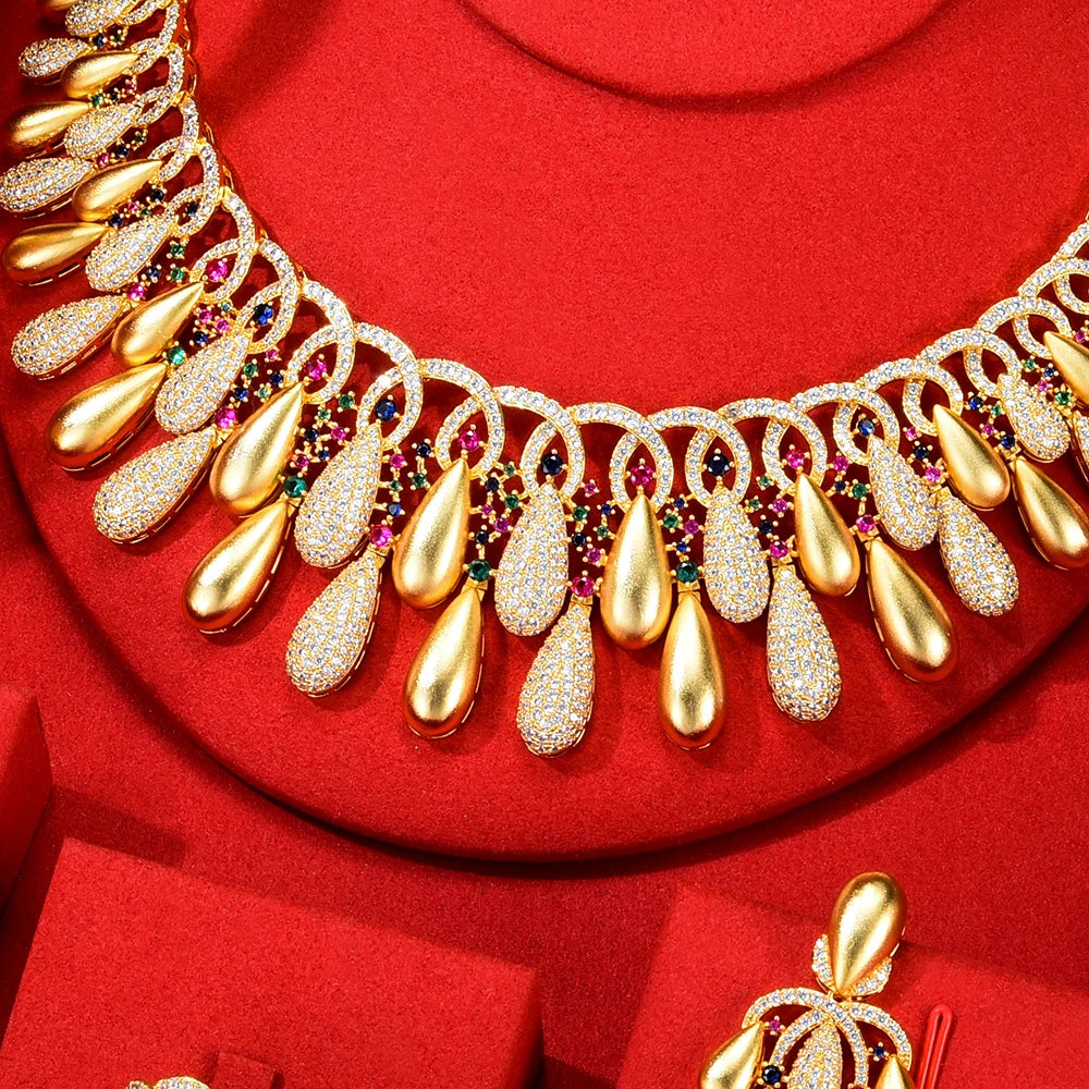 Bling Sequins Luxury Africa Dubai Jewelry Sets For Women Wedding Party Zircon Wedding Bridal Jewelry Set Gift