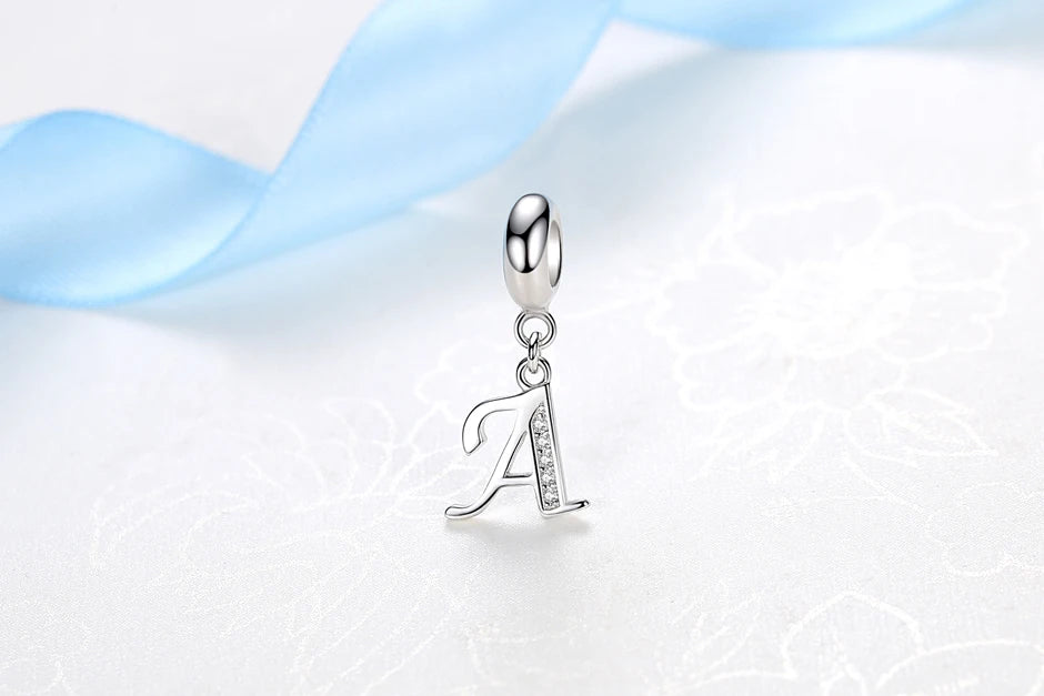 925 Sterling Silver Charm Bead Vintage Alphabet A-Z Letter Pendant Charms Fit Pandora Bracelets Necklaces Women DIY Jewelry