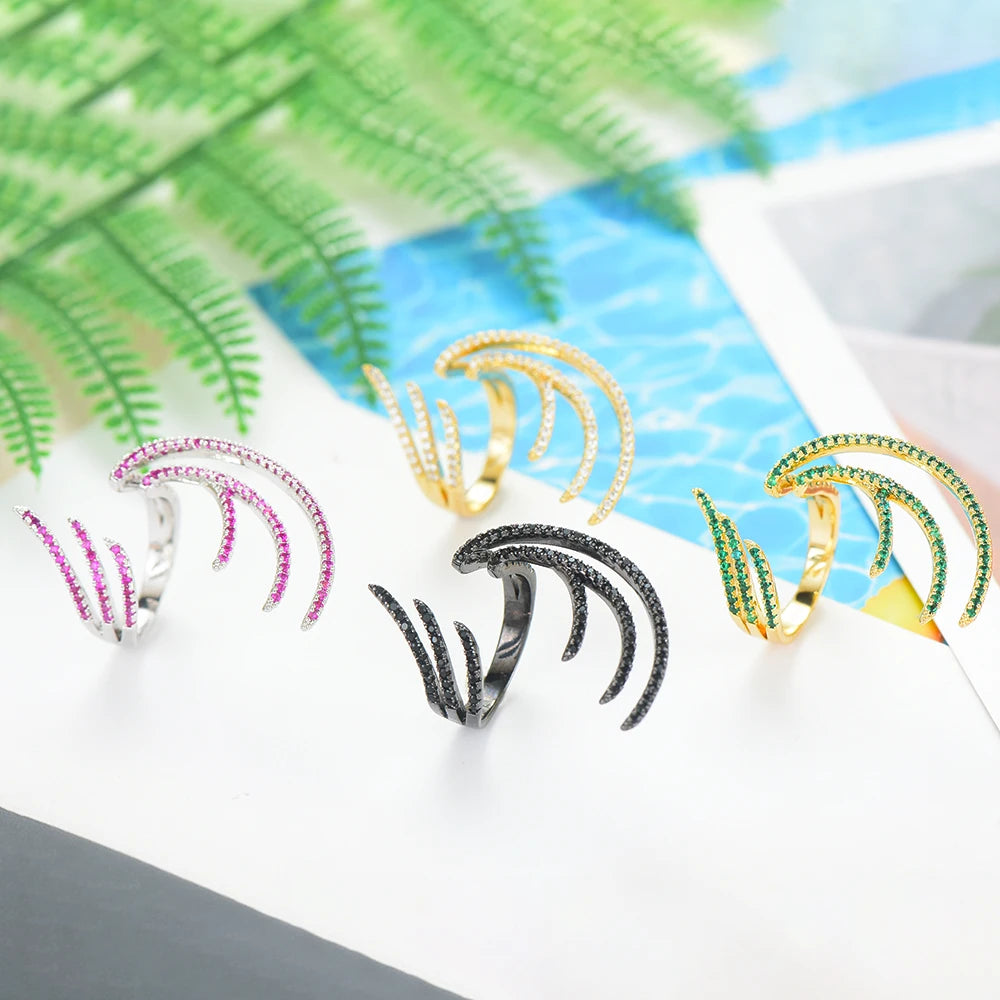 Trendy Angel Wing Statement Stacks Rings for Women Cubic Zircon Finger Rings Beads Ring Boho Beach Jewelry