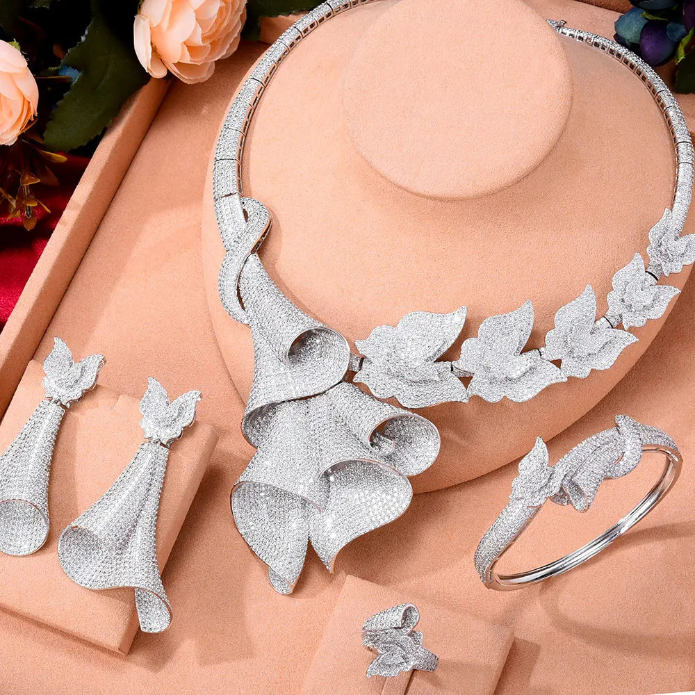 Super Big Luxury 4PCS Butterflies africa Cubic Zirconia Set Jewelry Sets For Women Wedding Cubic Zirconia Dubai Bridal Set