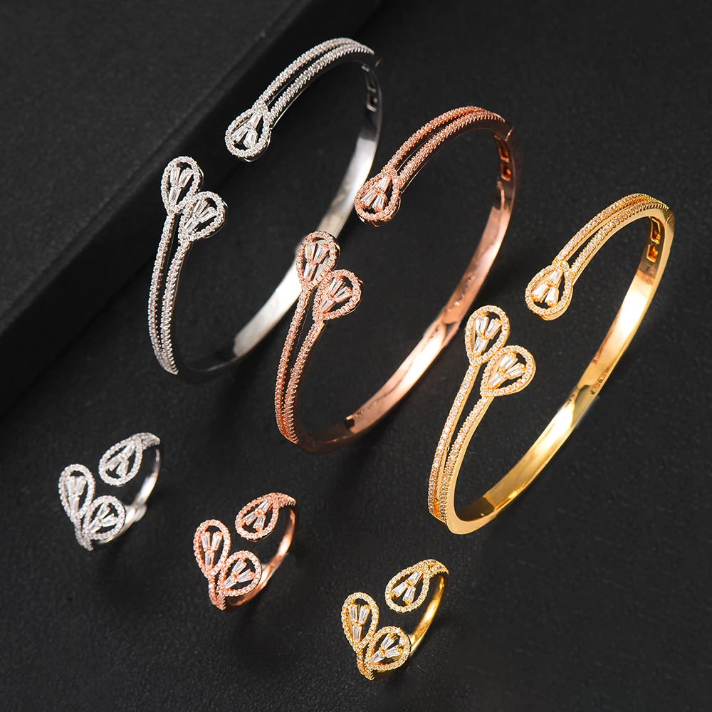 Luxury Stackable Cuff Bangles For Women Wedding Full AAA Cubic Zircon Crystal CZ Dubai Bridal Bracelets Party Jewelry 2022