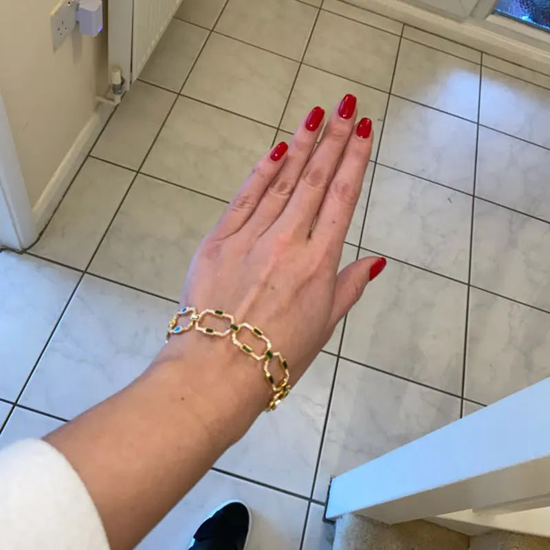 Luxury Square Link Chain Bracelets Bangles Cubic Zircon CZ Vintage Bohemian Cuff Bracelets For Women Femme Fashion Jewelry