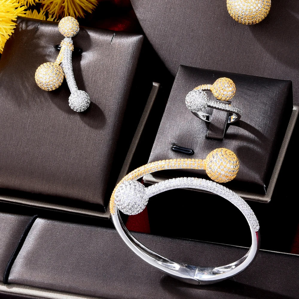 4Pcs Bicolor BALL African Jewelry Sets for Women Wedding Luxury Naija Jewelry Set Cubic Zirconia Dubai Bridal Jewelry Sets