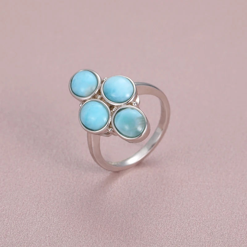 New Trend 925 Sterling Silver Natural Gemstones Larimar Ring for Women Geometry Design Classic Simple Female Jewelry Dating