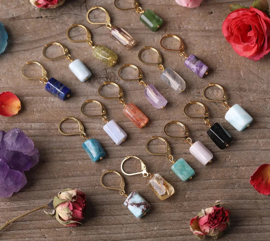 Women Minimalist Dangle Earrings Natural Lapis Amethyst Gold Hook Earrings Bohemia Summer Handmade  Jewelry Gifts Dropship