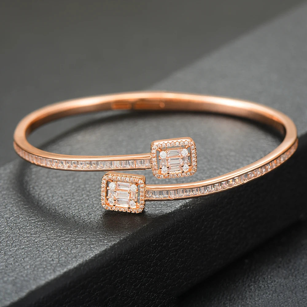 Luxury Stackable Cuff Bangles For Women Wedding Full AAA Cubic Zircon Crystal CZ Dubai Bridal Bracelets Party Jewelry 2022