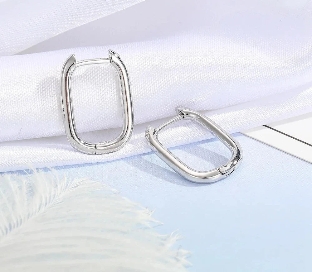 100% Real 925 Sterling Silver Earrings Statement Heart Star Square Round Geometric Hoop Flexible Earwire Leverback Women Jewelry