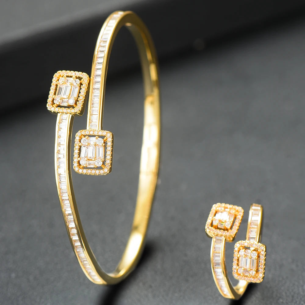 Luxury Stackable Cuff Bangles For Women Wedding Full AAA Cubic Zircon Crystal CZ Dubai Bridal Bracelets Party Jewelry 2022