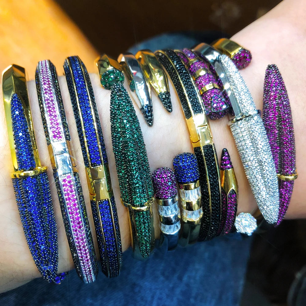 Original Mix Match Stackable Pencil Bangle For Women Bridal Wedding Cubic Zircon Open Dubai Bracelet Party Jewelry