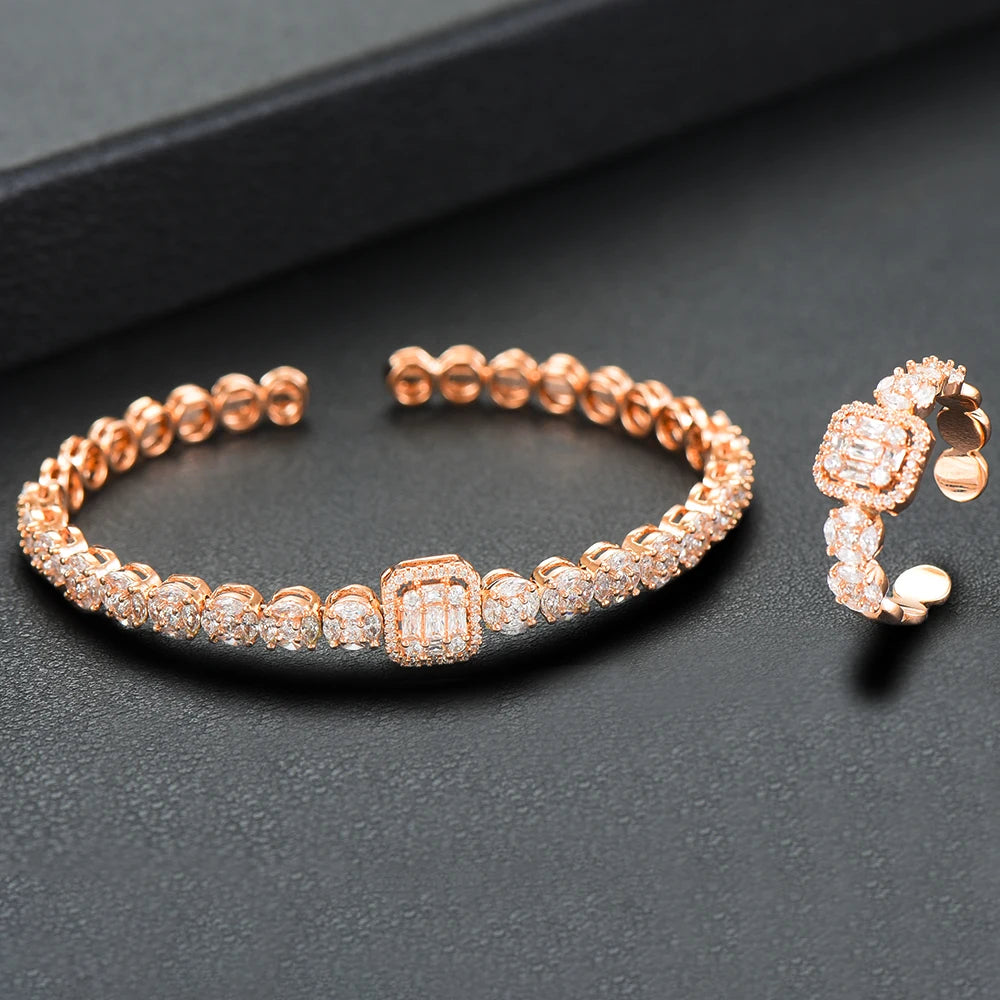 Luxury Stackable Cuff Bangles For Women Wedding Full AAA Cubic Zircon Crystal CZ Dubai Bridal Bracelets Party Jewelry 2022