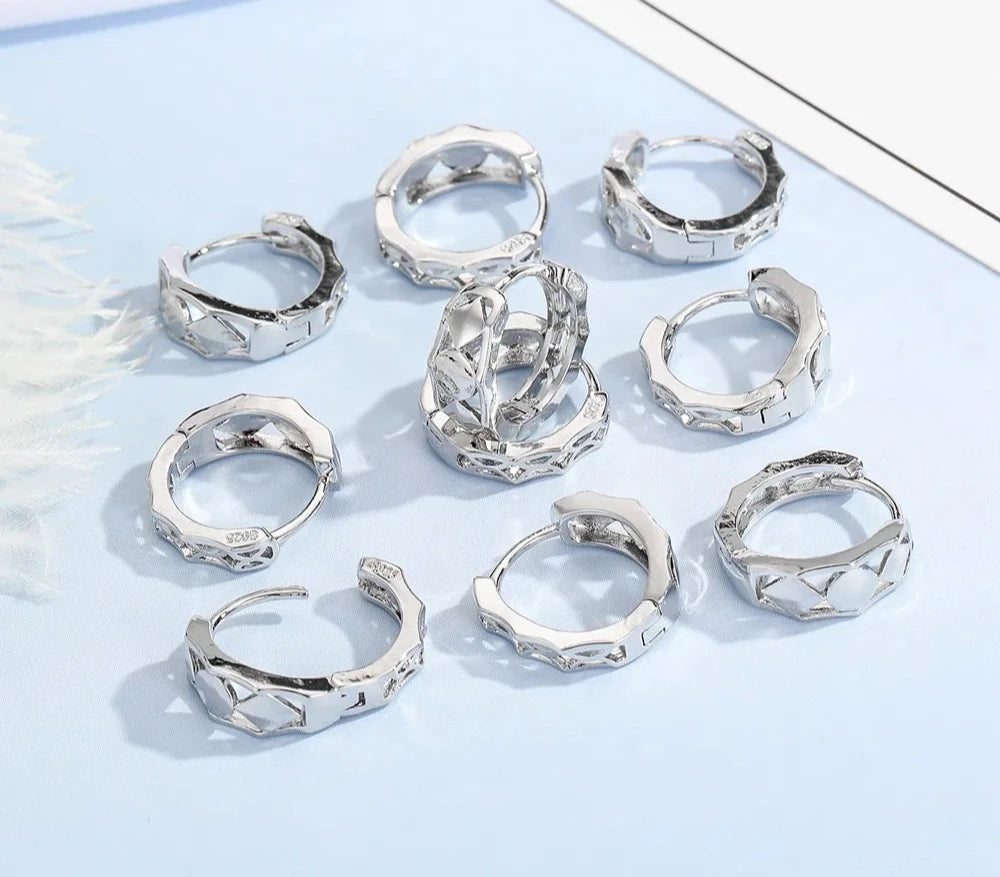 100% Real 925 Sterling Silver Earrings Statement Heart Star Square Round Geometric Hoop Flexible Earwire Leverback Women Jewelry