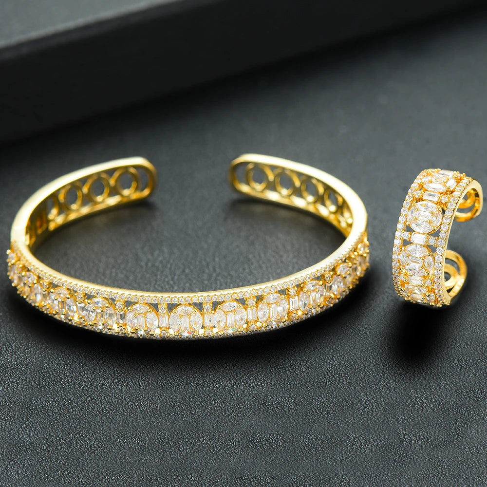 Luxury Stackable Cuff Bangles For Women Wedding Full AAA Cubic Zircon Crystal CZ Dubai Bridal Bracelets Party Jewelry 2022