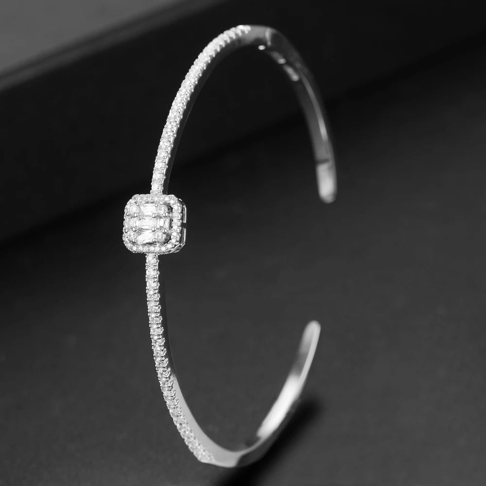 Trendy Luxury Stackable Bangle Cuff For Women Wedding Full Cubic Zircon Crystal CZ Dubai  Bracelet Party Jewelry2019