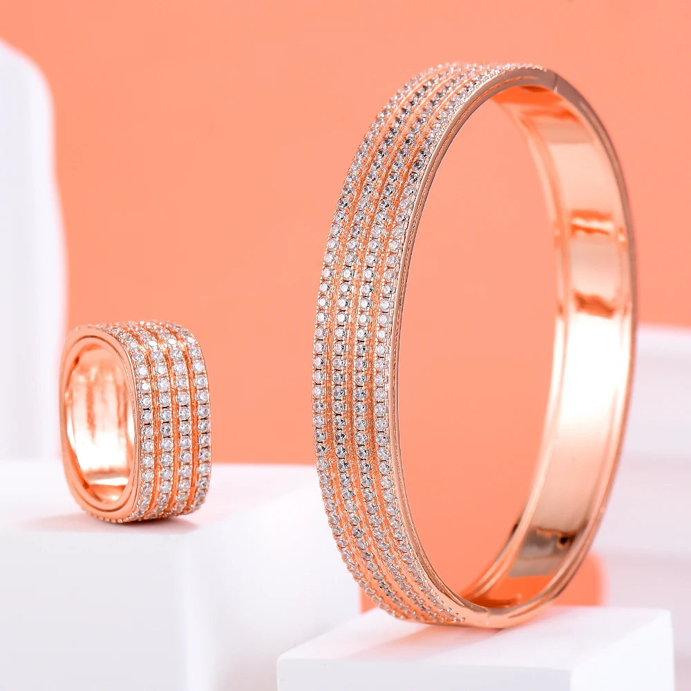 Trend DUBAI CZ Bangle Ring Set For Women Wedding PARTY Baguette Cut Zirconia AFRICAN Bridal Jewelry Sets BOHO