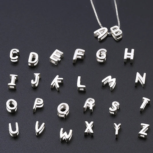 925 Sterling Silver Letter Beads Silver Charms A-Z DIY Loose Beads Initial Alphabe Letter Beads Fit Women Bracelet Making