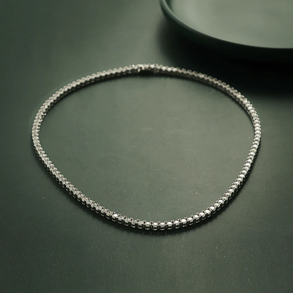 100% Guarantee Real 925 Sterling Silver 41/45/51/56/61CM Tennis Necklace 3/4mm Zircon Chain Unisex Choker Fine Jewelry