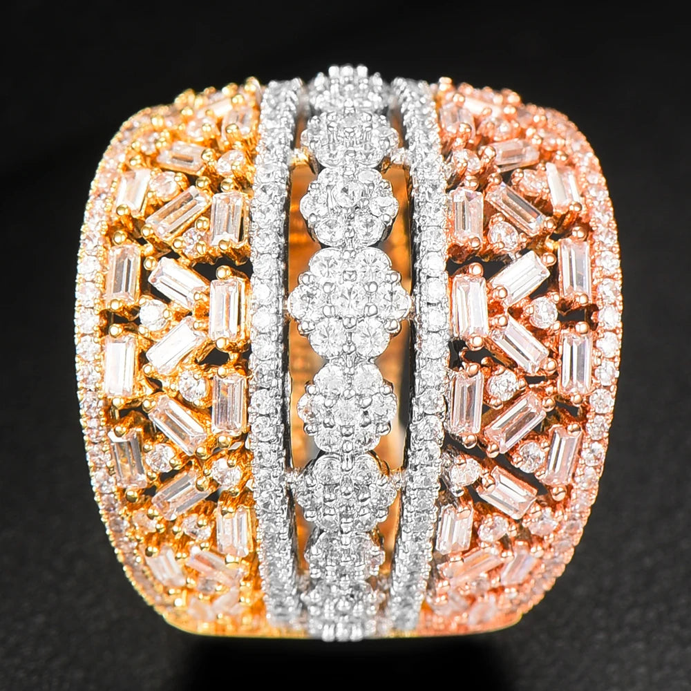 Luxury Bagutte Cut Bold Rings with Zirconia Stones 2022 Women Engagement Party Jewelry High Quality