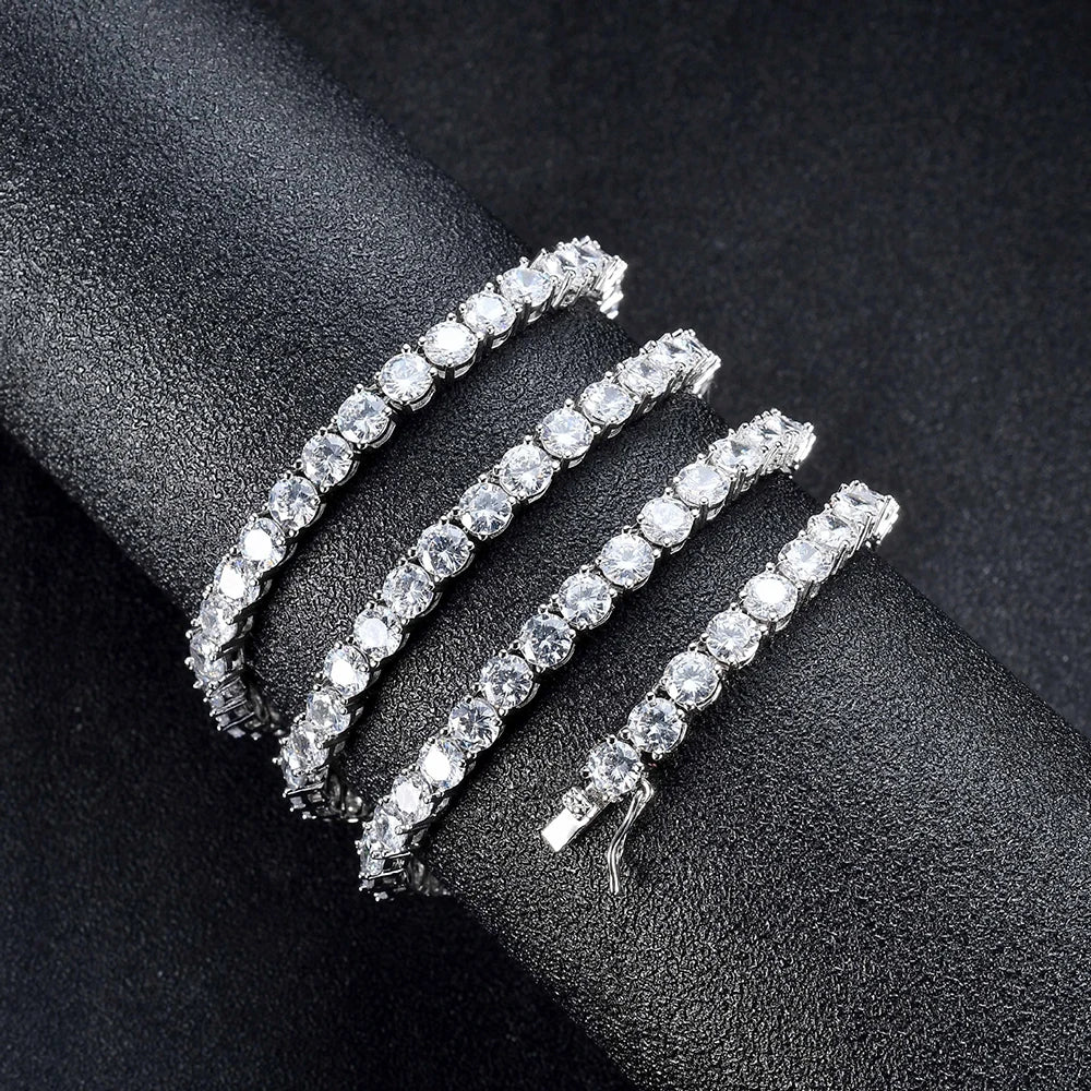 100% Guarantee Real 925 Sterling Silver 41/45/51/56/61CM Tennis Necklace 3/4mm Zircon Chain Unisex Choker Fine Jewelry