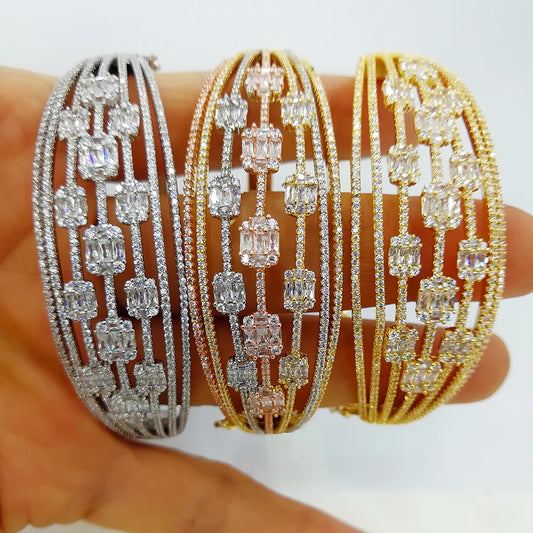 NEW LUXURY Crossover 7 ROWS  Bracelet Bangle For Women Wedding Party Zircon Crystal Engagement DUBAI Bridal Jewelry Gifts