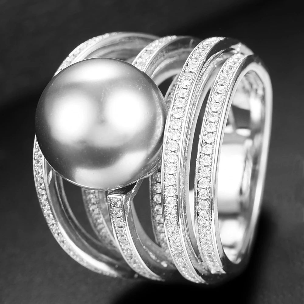 Trendy Twist Pearl Statement Rings for Women Cubic Zircon Finger Rings Beads Charm Ring Bohemian Beach Jewelry 2019