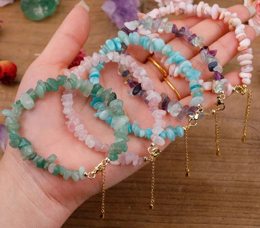 Mineral Stone Gold Chains Bracelet,Reiki Healing Crystal Bracelet,Irregular Chipped Amethysts Citrines Rose Beads Bracelet Women
