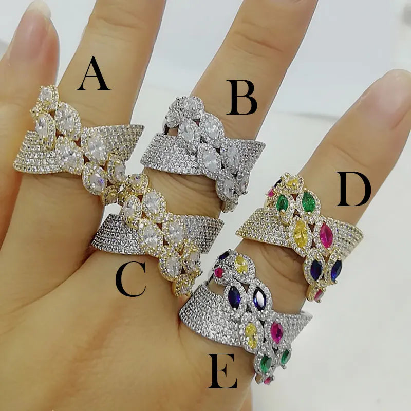 Luxury Bagutte Cut Bold Rings with Zirconia Stones 2025 Women Engagement Party Jewelry High Quality