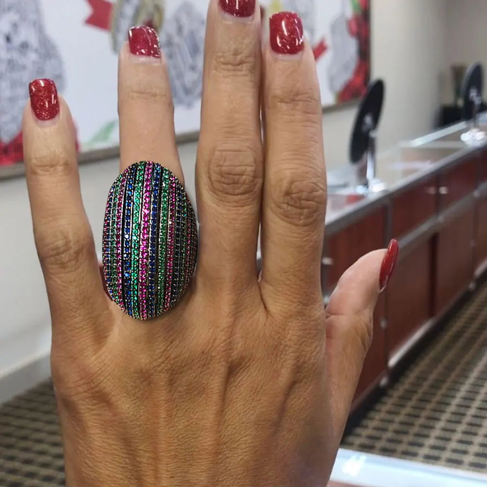 2025 Trendy Multicolor Big Bold Statement Ring for Women Cubic Zircon Finger Rings Beads Charm Ring Bohemian Beach Jewelry