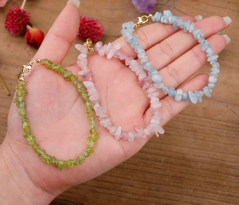 Mineral Stone Gold Chains Bracelet,Reiki Healing Crystal Bracelet,Irregular Chipped Amethysts Citrines Rose Beads Bracelet Women