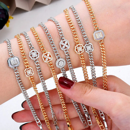 18CM Hiphop Miami cuban links Square Link Chain Bracelet Bangle For Women Cubic Zircon CZ Vintage Bohemian Fashion Jewelry